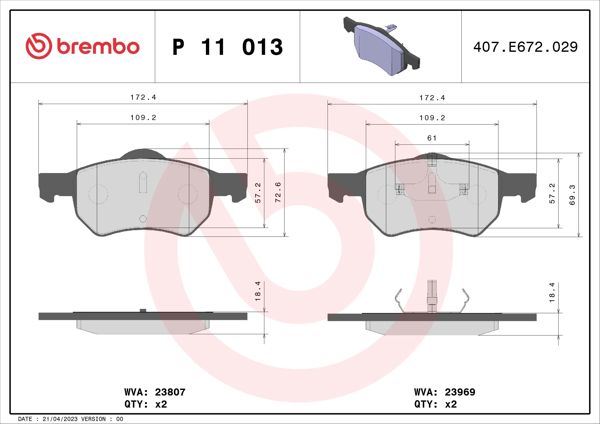BREMBO P11013 | Fren Balatası Ön Low-Met Chrysler