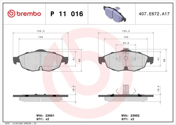 BREMBO P11016 | Fren Balatası Ön Low-Met Chrysler