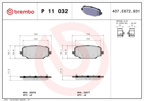 BREMBO P11032 | Fren Balatası Arka Low-Met VW