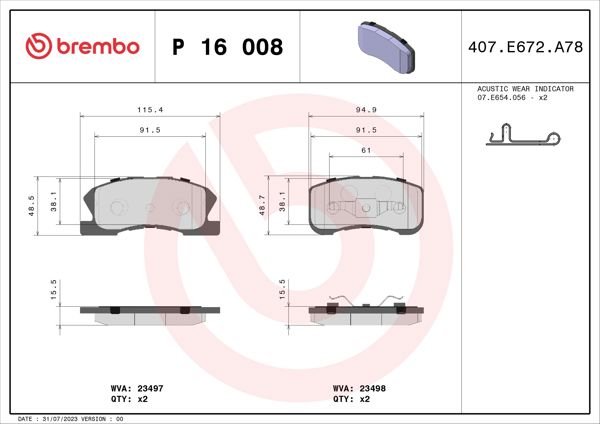 BREMBO P16008 | Fren Balatası Ön Low-Met Toyota