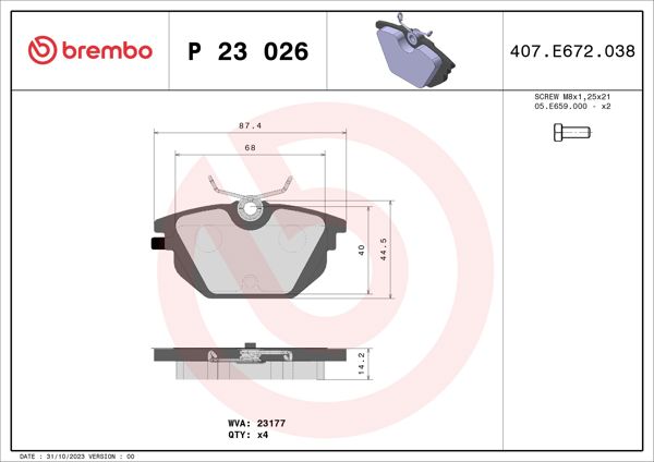 BREMBO P23026 | Fren Balatası Arka Low-Met Alfa Romeo