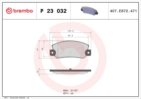 BREMBO P23032 | Fren Balatası Arka Low-Met Fiat