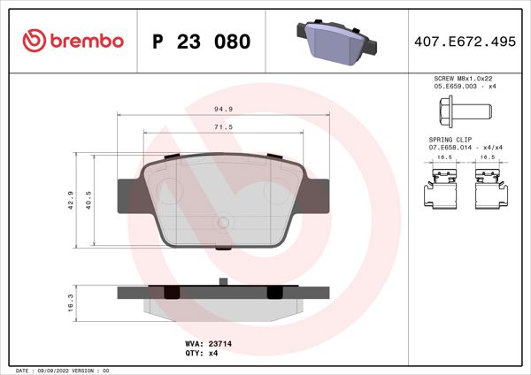 BREMBO P23080 | Fren Balatası Arka Low-Met Alfa Romeo