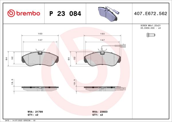 BREMBO P23084 | Fren Balatası Ön Arka Low-Met Peugeot