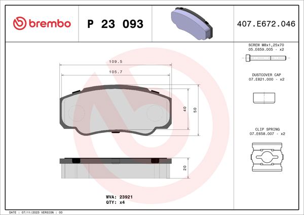 BREMBO P23093 | Fren Balatası Arka Low-Met Peugeot