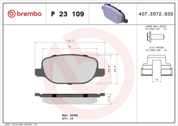 BREMBO P23109 | Fren Balatası Arka (Alfa Romeo 159 05)