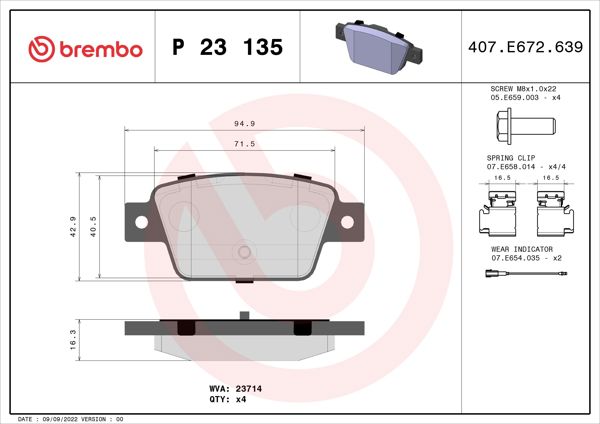 BREMBO P23135 | Fren Balatası Arka Low-Met Fiat