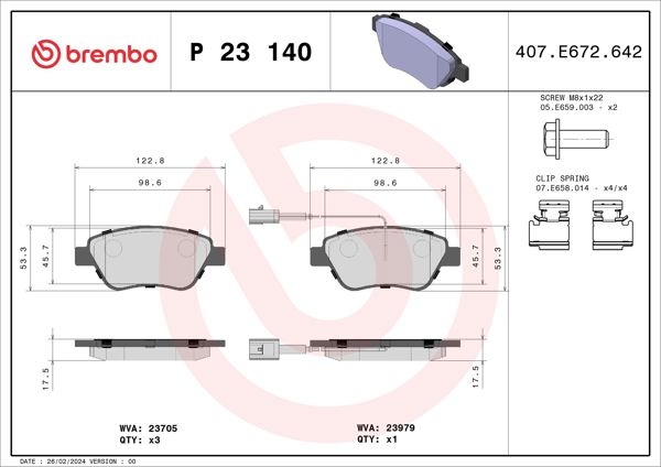 BREMBO P23140 | Fren Balatası Ön Low-Met Peugeot