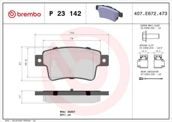 BREMBO P23142 | Fren Balatası Arka Low-Met Fiat