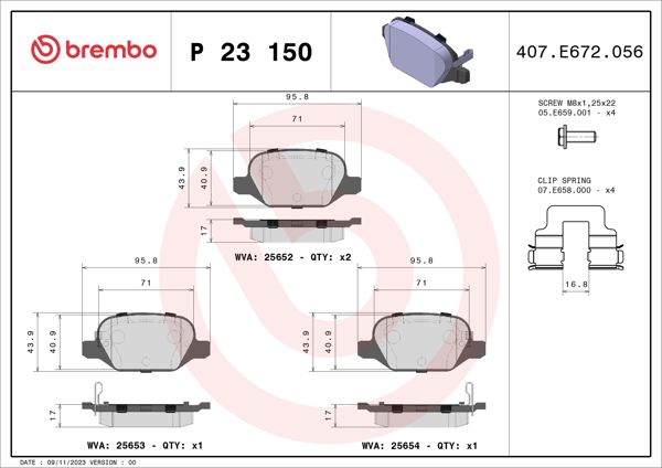 BREMBO P23150 | Fren Balatası Arka Low-Met Fiat