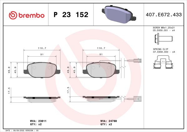 BREMBO P23152 | Fren Balatası Arka Low-Met Alfa Romeo