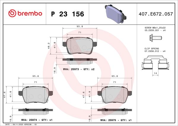 BREMBO P23156 | Fren Balatası Arka Low-Met Fiat
