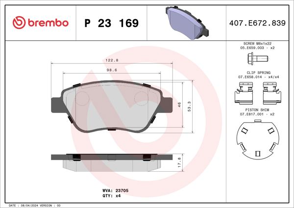 BREMBO P23169 | Fren Balatası Ön Low-Met Fiat