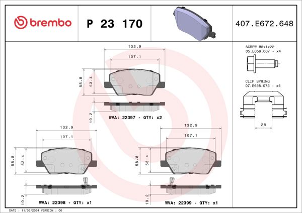 BREMBO P23170 | Fren Balatası Ön Low-Met Fiat