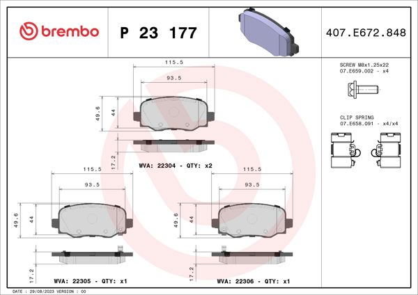 BREMBO P23177 | Fren Balatası Arka Low-Met Fiat