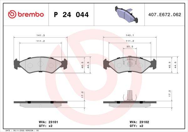 BREMBO P24044 | Fren Balatası Ön Low-Met Ford