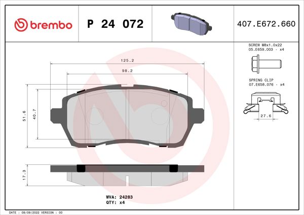 BREMBO P24072 | Fren Balatası Ön (Ford Fiesta 2008 -)
