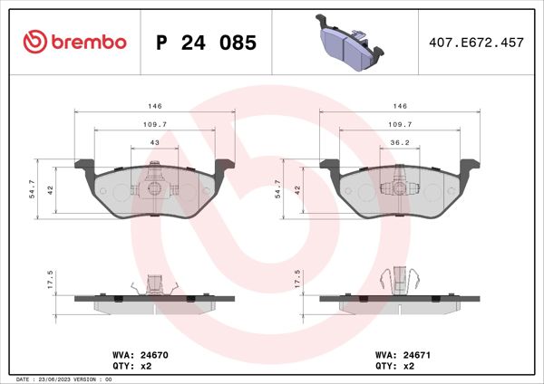 BREMBO P24085 | Fren Balatası Arka Low-Met Ford