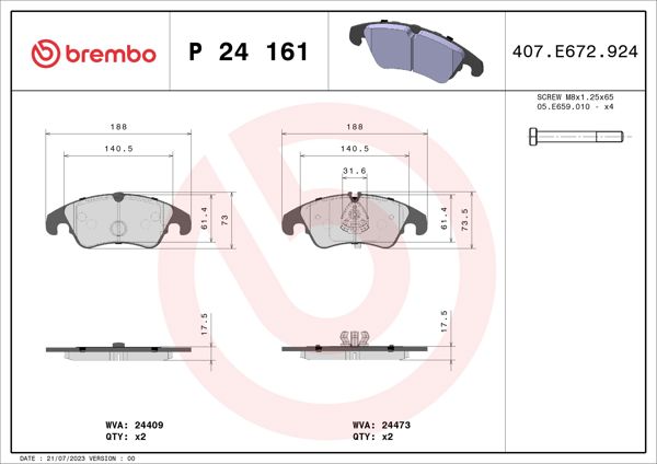BREMBO P24161 | Fren Balatası Ön Low-Met Ford