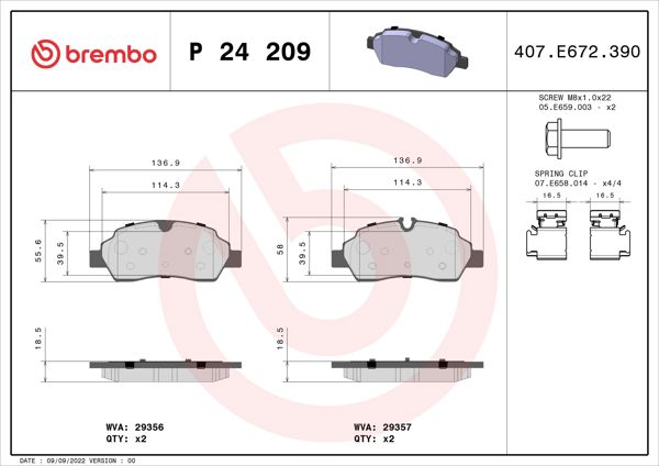 BREMBO P24209 | Fren Balatası Arka Low-Met Ford