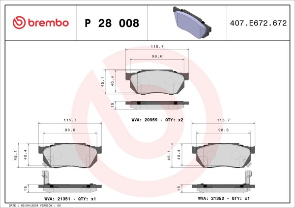 BREMBO P28008 | Fren Balatası Ön Low-Met Honda