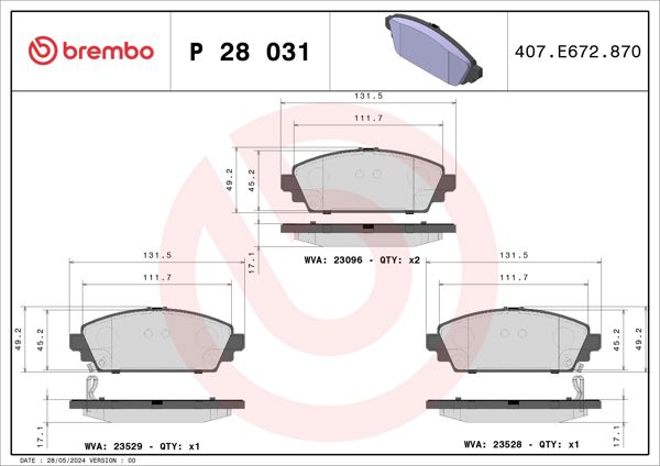 BREMBO P28031 | Fren Balatası Ön Low-Met Honda