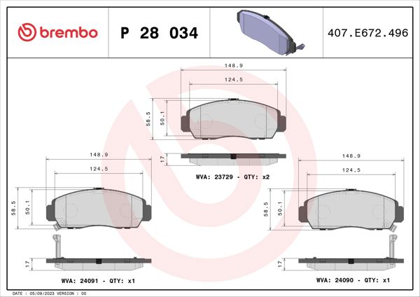 BREMBO P28034 | Ön Fren Balatası Honda Civic 1.4-1.6-1.8 Hb-Sedan Fd6 2006-/ Civic Fb7 2012-/ Honda Frv 2006-/