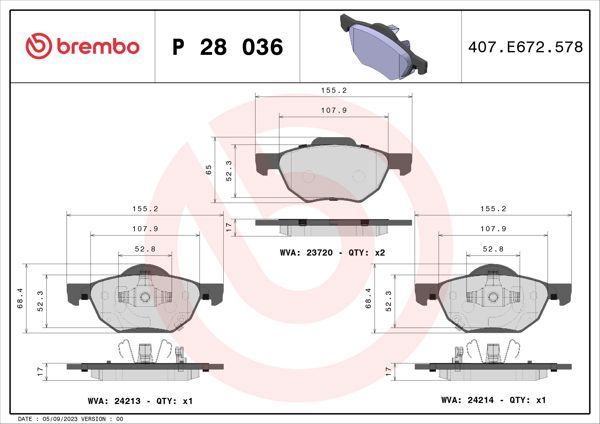 BREMBO P28036 | Balata Fren Ön-(Honda Accord 03 / 08)
