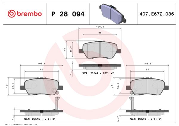 BREMBO P28094 | Fren Balatası Arka Low-Met Honda