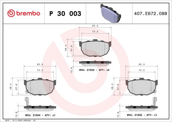 BREMBO P30003 | Fren Balatası Arka Low-Met Ford
