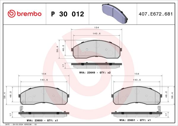 BREMBO P30012 | Fren Balatası Ön Low-Met Kia