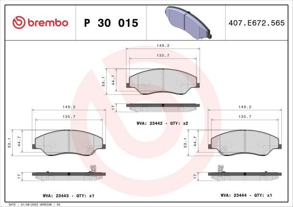 BREMBO P30015 | Fren Balatası Ön Low-Met Kia