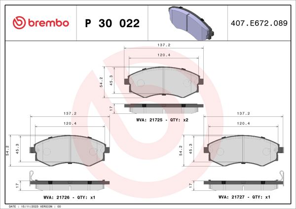 BREMBO P30022 | Fren Balatası Ön Low-Met Hyundai