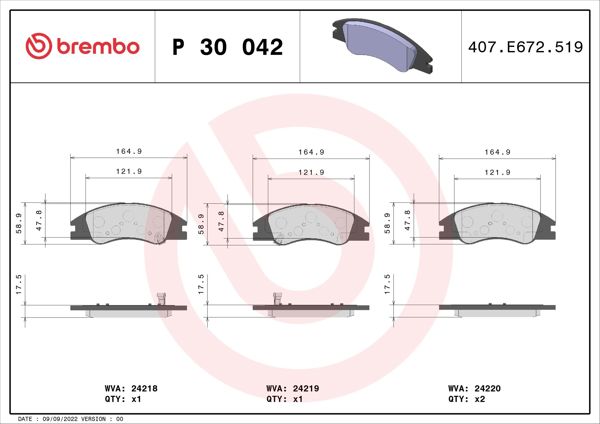 BREMBO P30042 | Fren Balatası Ön Low-Met Kia