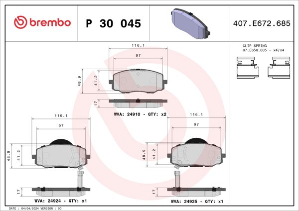BREMBO P30045 | Fren Balatası Ön Low-Met Hyundai