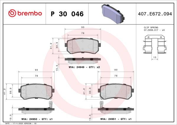 BREMBO P30046 | Fren Balatası Arka Low-Met Hyundai