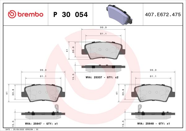 BREMBO P30054 | Fren Balatası Arka Low-Met Hyundai