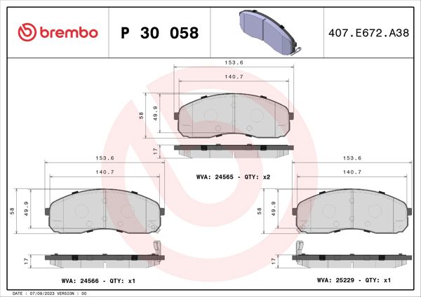 BREMBO P30058 | Fren Balatası Ön Low-Met Kia