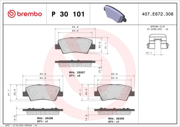 BREMBO P30101 | Fren Balatası Arka Low-Met Hyundai