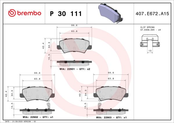 BREMBO P30111 | Fren Balatası Arka Low-Met Kia