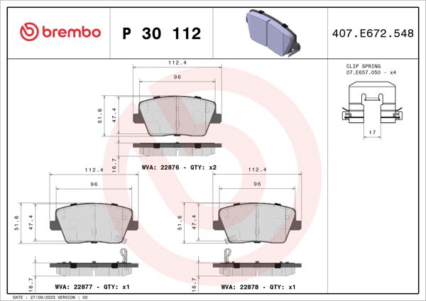 BREMBO P30112 | Fren Balatası Arka Low-Met Hyundai