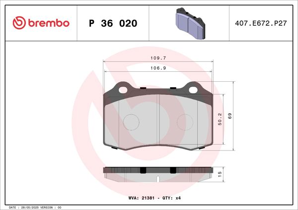 BREMBO P36020 | Fren Balatası Ön Arka Low-Met Peugeot