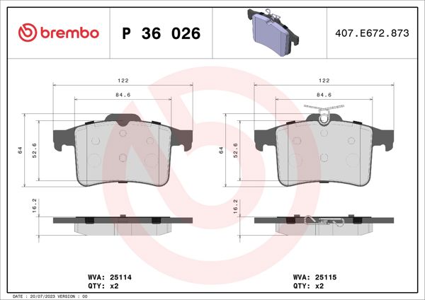 BREMBO P36026 | Fren Balatası Arka Low-Met Jaguar