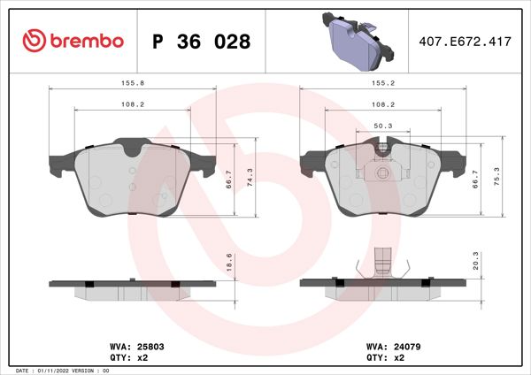 BREMBO P36028 | Fren Balatası Ön Jaguar F-Type