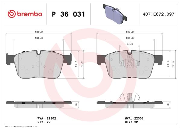 BREMBO P36031 | Fren Balatası Ön 350 mm Jaguar Xe X760 2.0 15-Landrover Velar