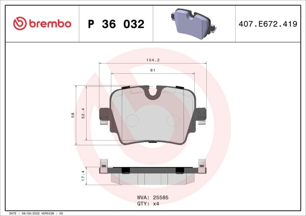 BREMBO P36032 | Fren Balatası Arka Jaguar F-Type 3.0 5.0 12-Xj 2.0 3.0 3.0D 5.0 09-Low-Met