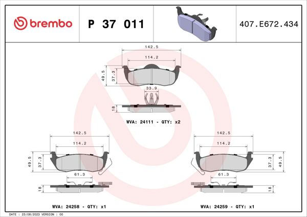 BREMBO P37011 | Fren Balatası Arka Low-Met Jeep