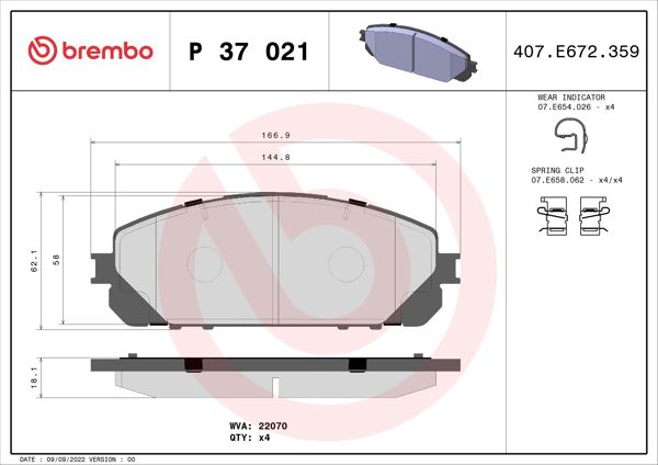 BREMBO P37021 | Fren Balatası Ön (Jeep Cherokee 2013 -) Low-Met