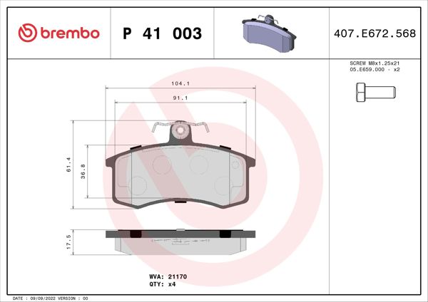 BREMBO P41003 | Fren Balatası Ön Wva 21170 (Lada: Samara)
