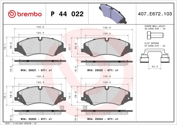 BREMBO P44022 | Fren Balatası Ön (Discovery IV / Range Rover Sport 3.0 / 3.6 / 4×4 11 -)